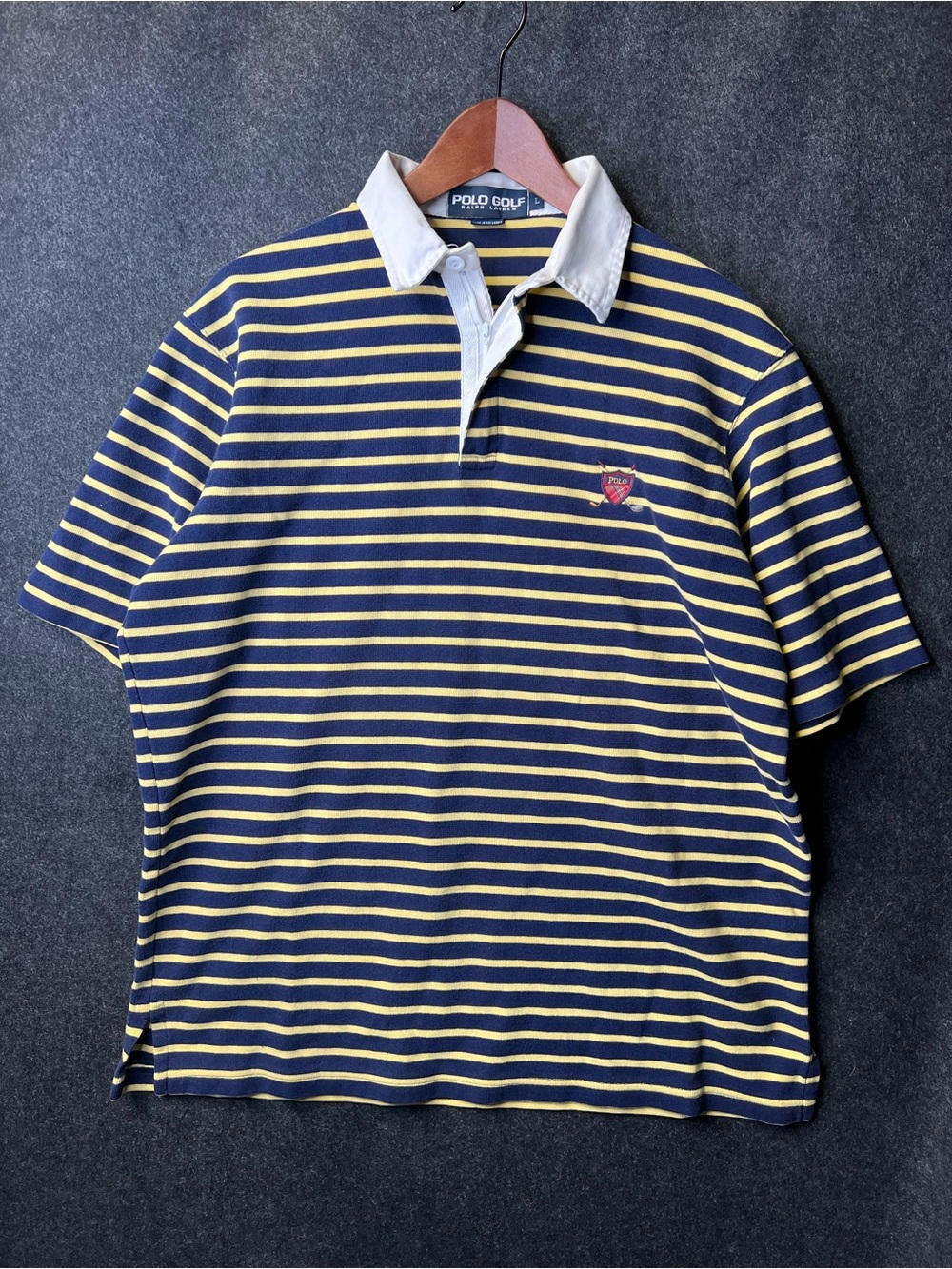 Vintage Polo Golf Ralph Lauren Shirt Blue Yellow Stripe Button Zip Mens L Y2K